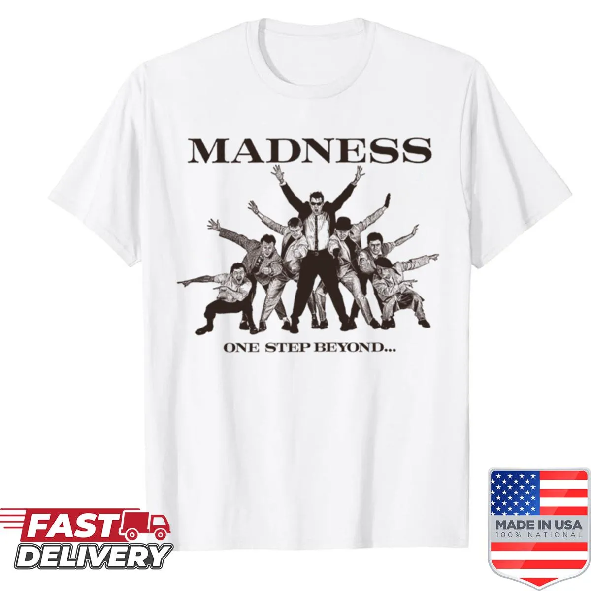 Vintage style summer band logo shirt celebrating music heritage.