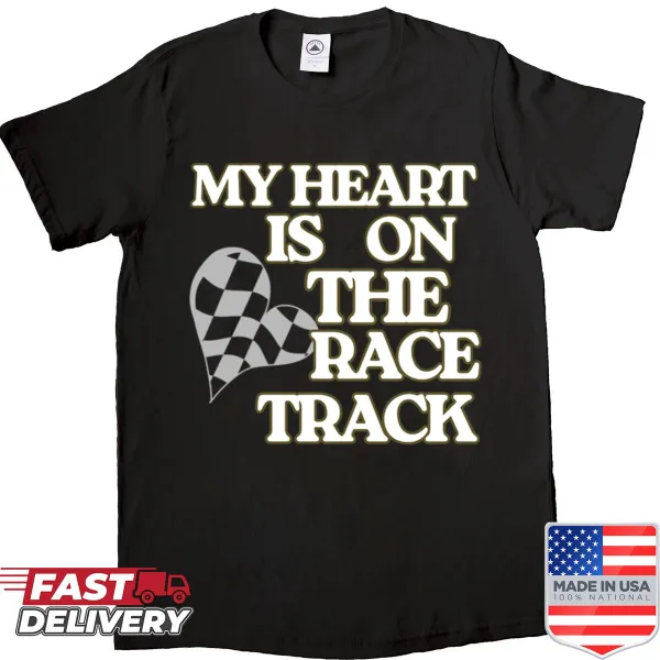 Text-based shirt with the phrase 'My Heart Is On The Track'