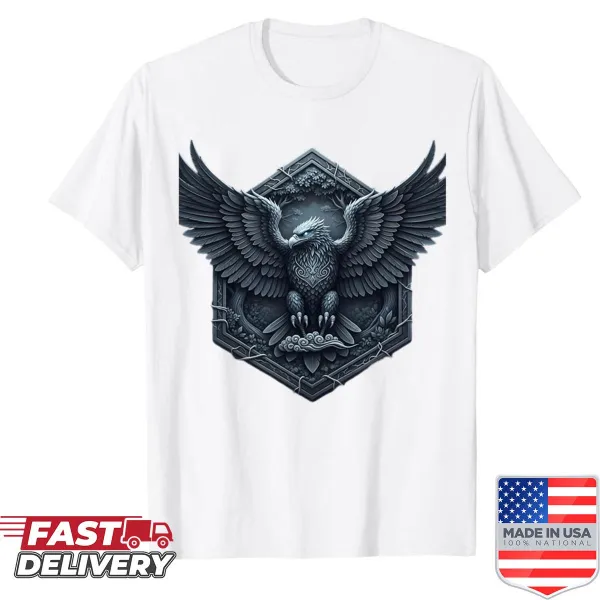 Fantasy crest shirt with mystical stone eagle graphic