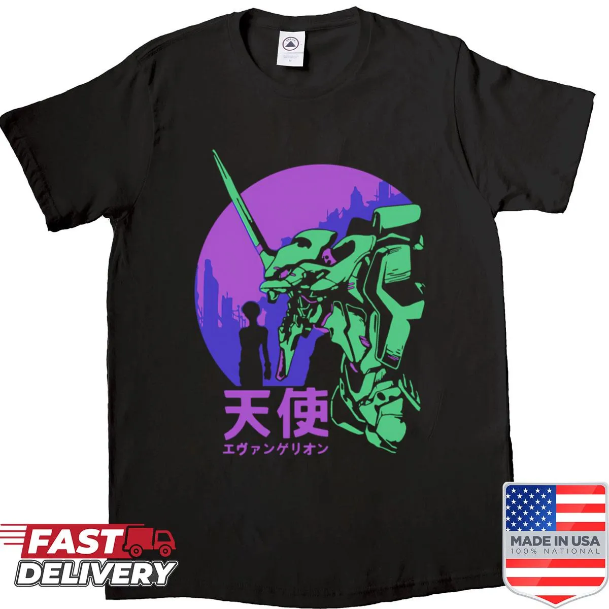 Retro Neon Genesis Evangelion t-shirt with nostalgic graphics