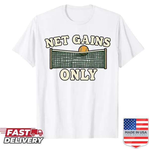 Oversized shirt with playful 'Net Gains Only' typography
