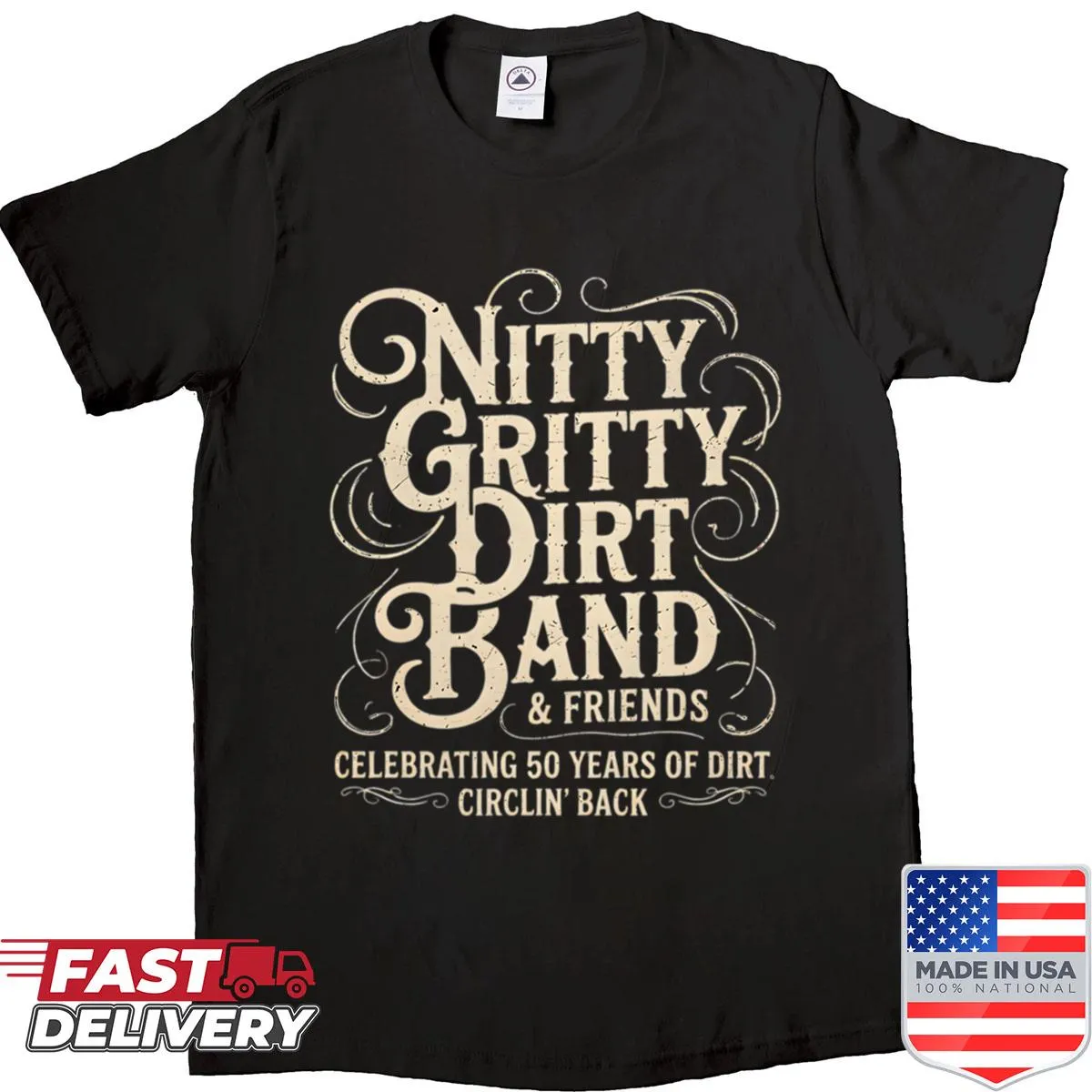 Shirt with a badge emblem design honoring Nitty Gritty Dirt Band