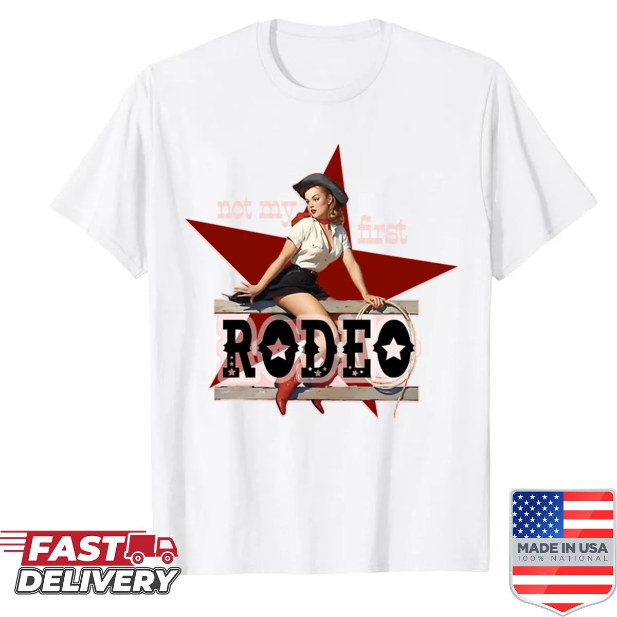 Retro pin-up cowgirl shirt with vintage Western design
