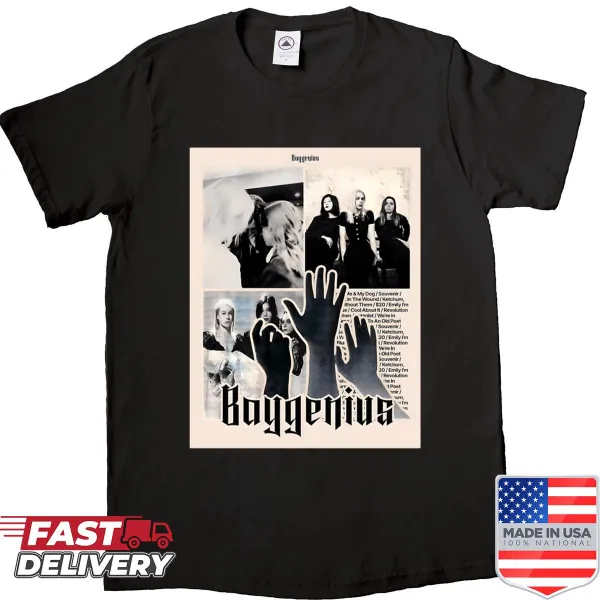 Illustrative shirt depicting the evolution of a band humorously
