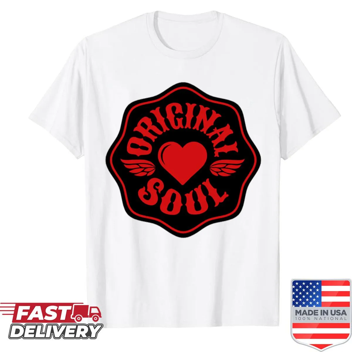 Illustrative T-shirt with a bold heart and wings design