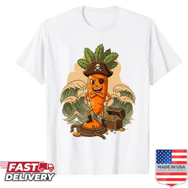 Cute cartoon t-shirt featuring a pirate carrot illustration