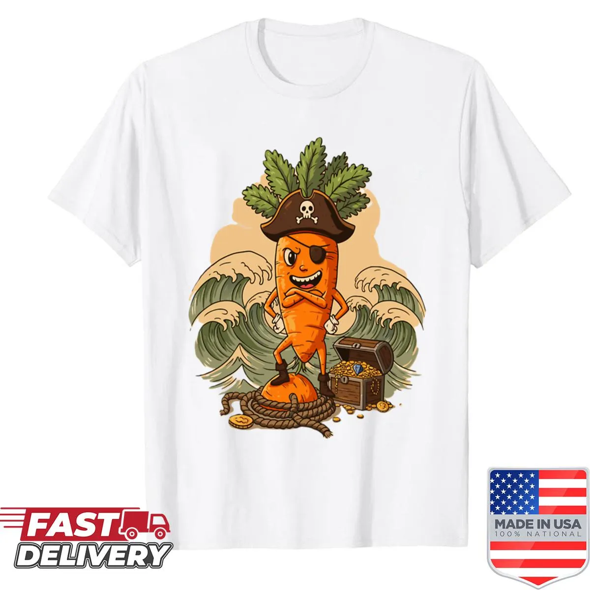 Cute cartoon t-shirt featuring a pirate carrot illustration