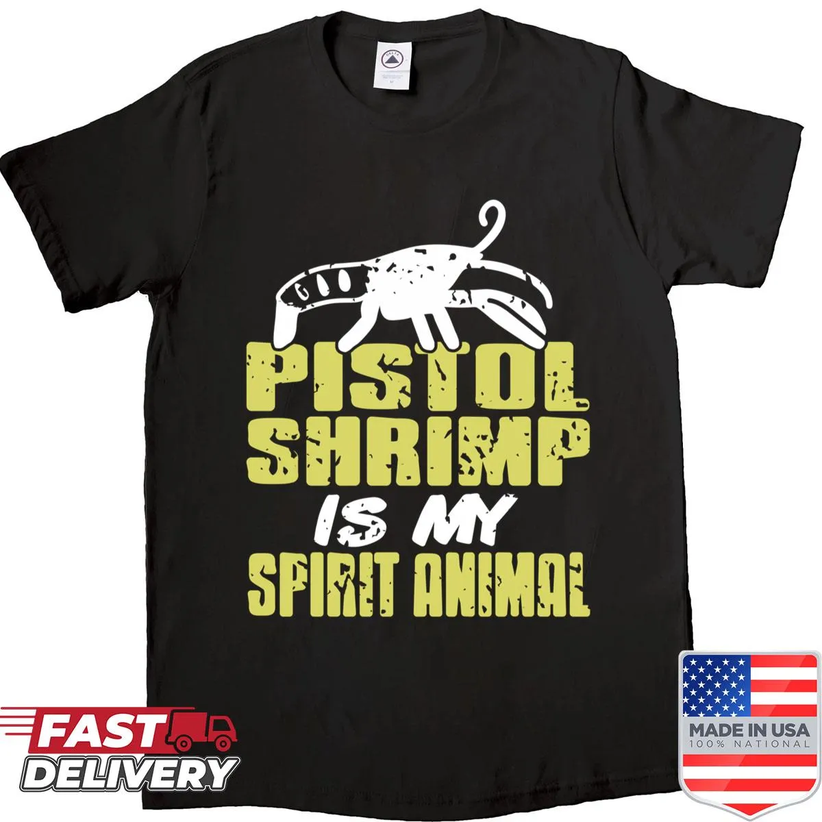 Funny marine meme t-shirt featuring pistol shrimp spirit animal