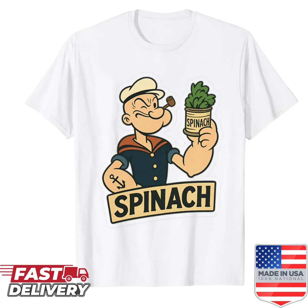 Vintage Popeye t-shirt with distressed spinach graphic and text