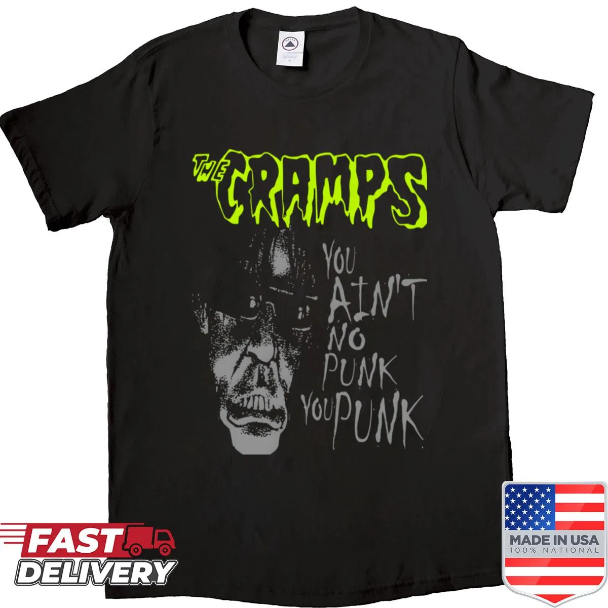 Psychobilly punk horror shirt for Halloween with bold graphics