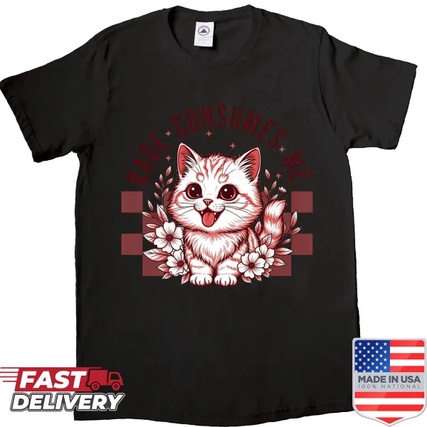 Funny retro T-shirt featuring a cat and floral design for women.
