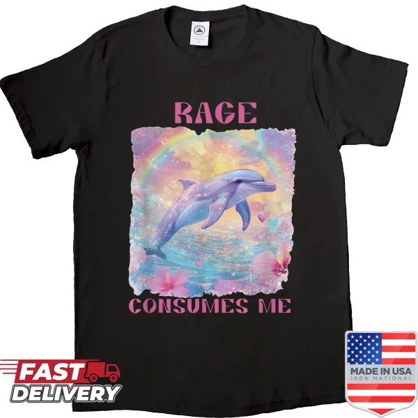 Retro dolphin shirt with humorous text about rage