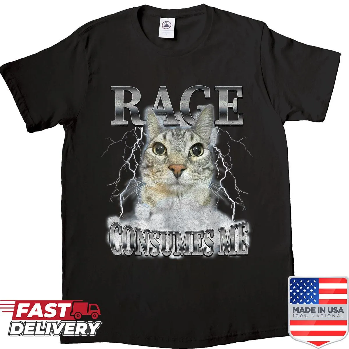Funny staring cat meme shirt with playful text