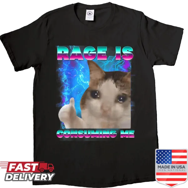 Cartoon cat expressing rage with meme text