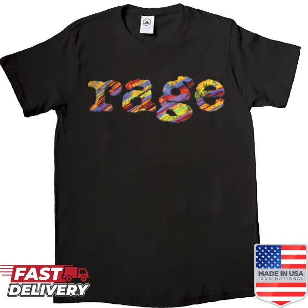 Distressed graphic shirt with the word 'Rage'