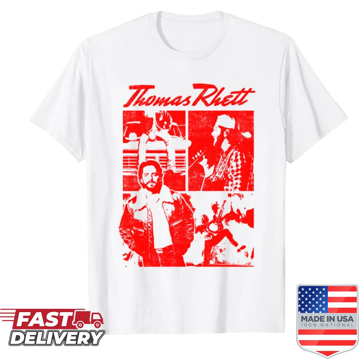 Silhouette of a country singer on a red backdrop shirt