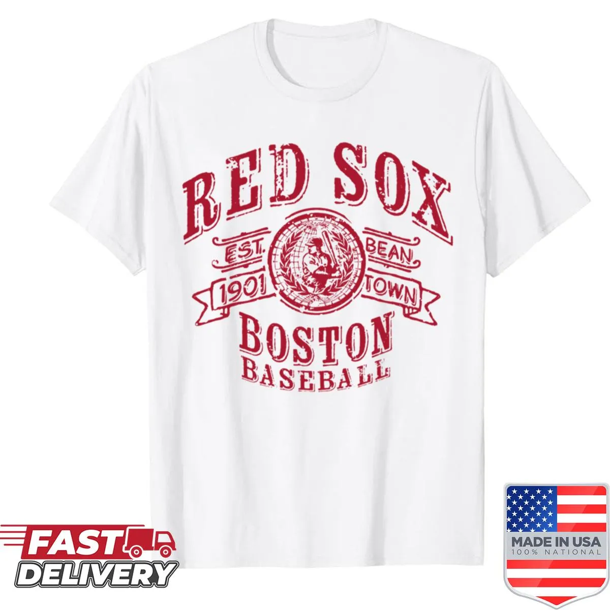 Vintage-style Red Sox baseball shirt celebrating the team