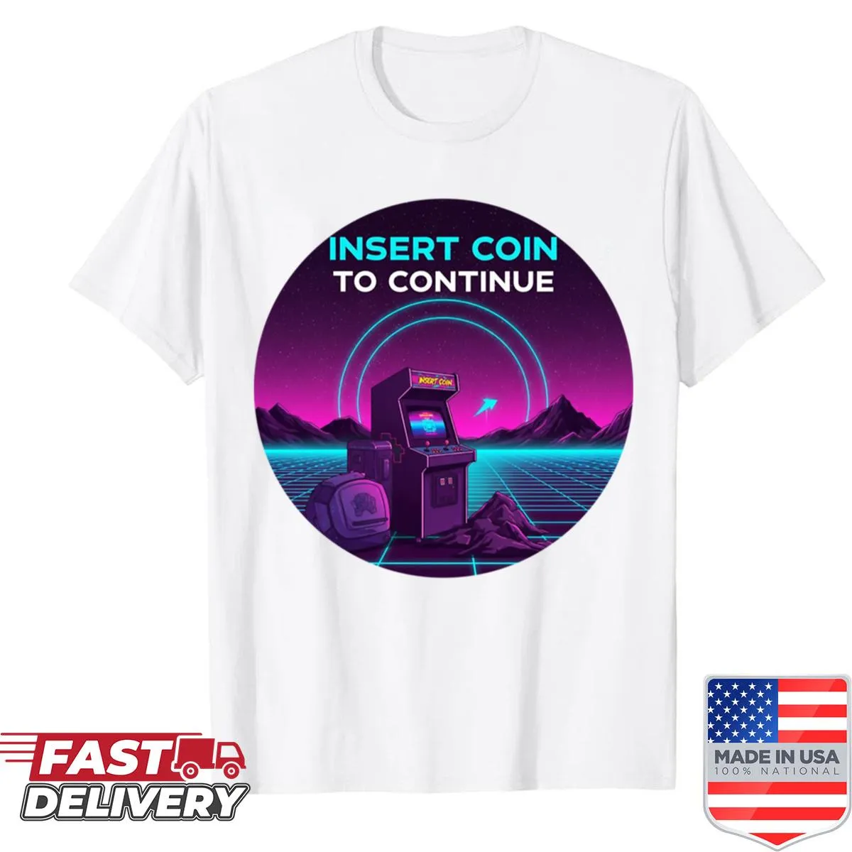 Retro gaming t-shirt with neon graphics for gamers