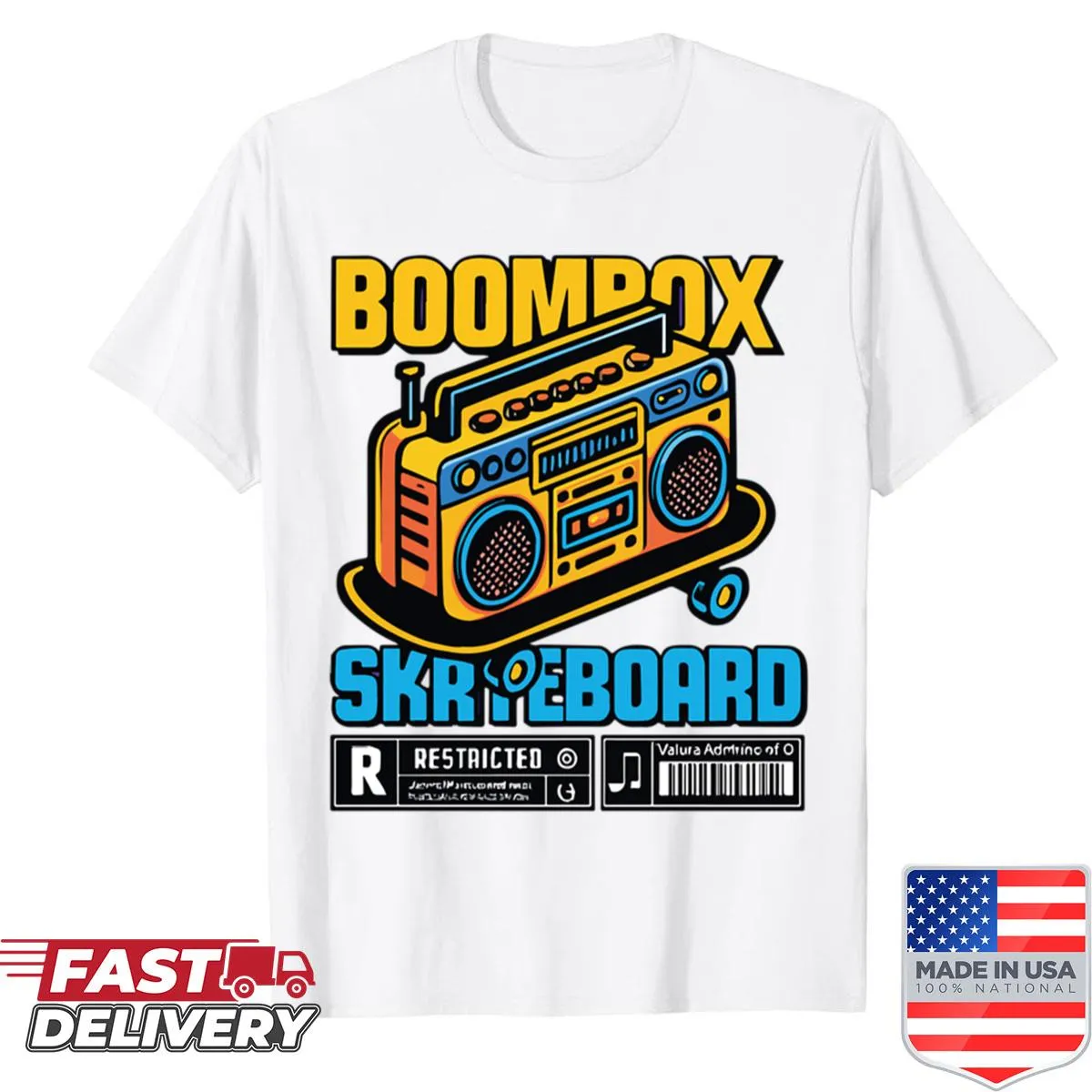 Urban design featuring a boombox and skateboard