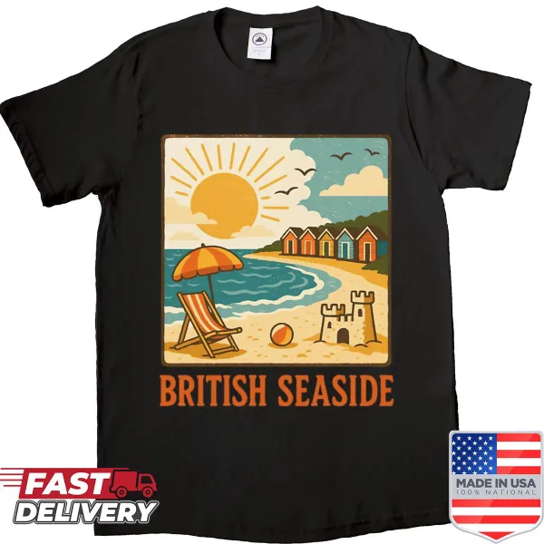 Illustration of British seaside vacation on a shirt