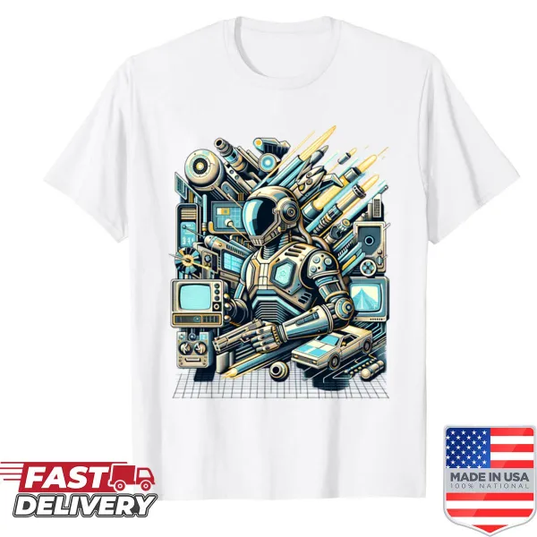 Oversized shirt with a retro futurism robot and technology design