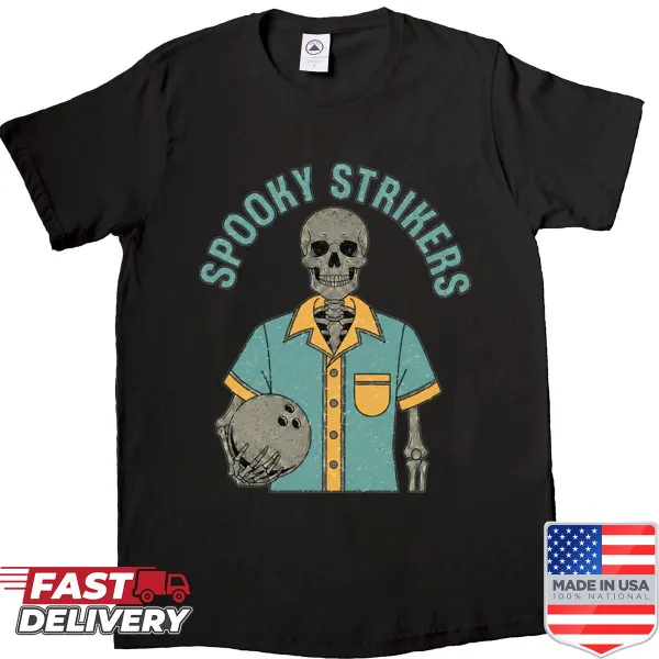 Retro Halloween-themed bowling team shirt for spooky fun