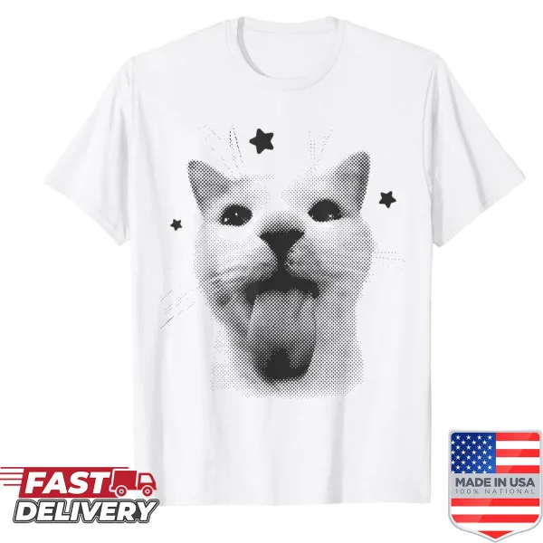 Funny cat meme design featuring a retro kitten graphic
