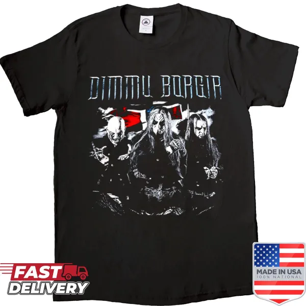 Illustrative black metal band graphic t-shirt in retro style
