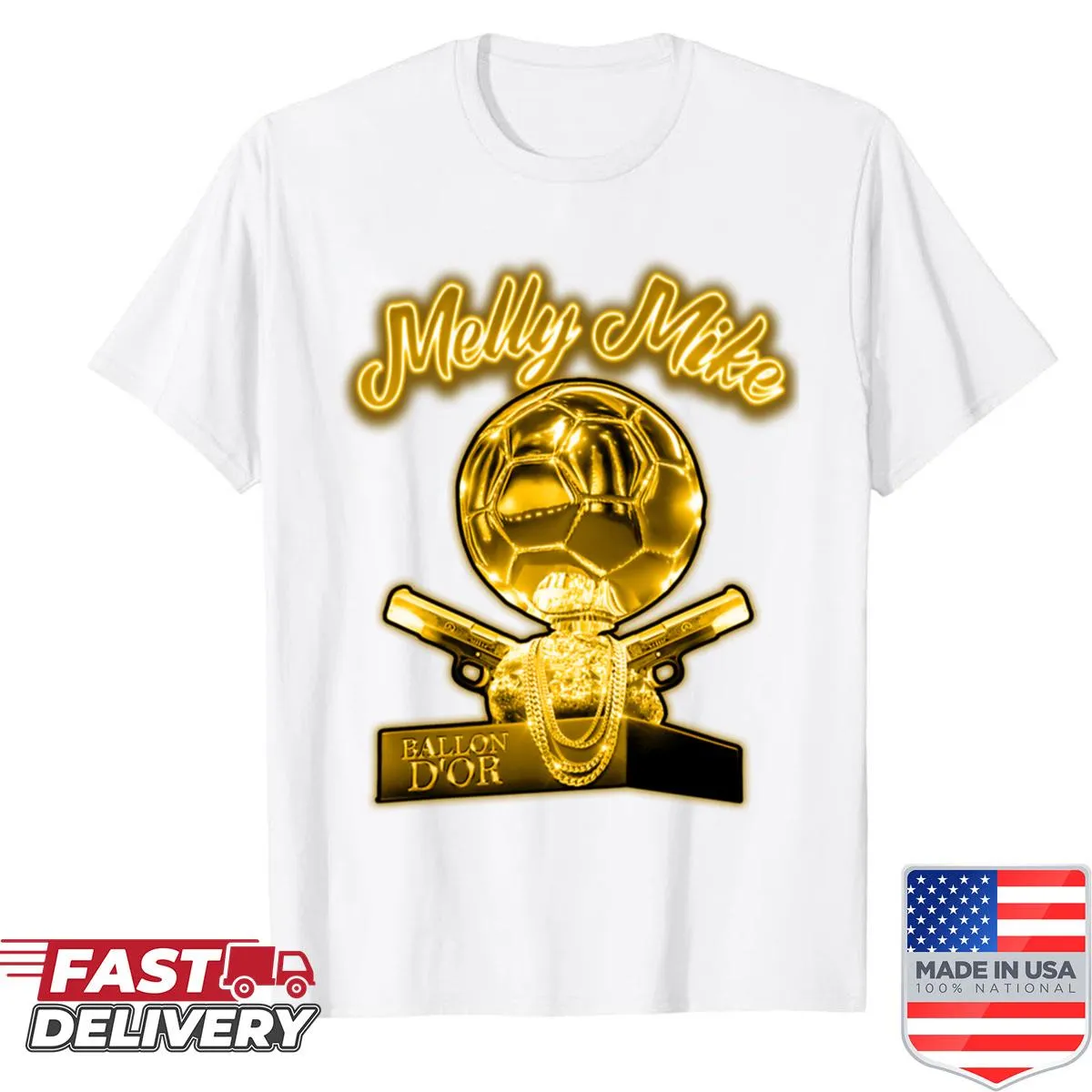 Vintage-style shirt with Retro Ballon Dor Melly Mike graphic