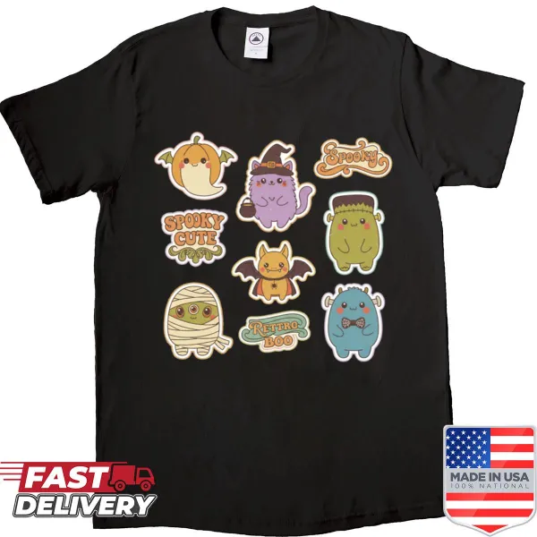 Kawaii Halloween sticker pack design on a shirt