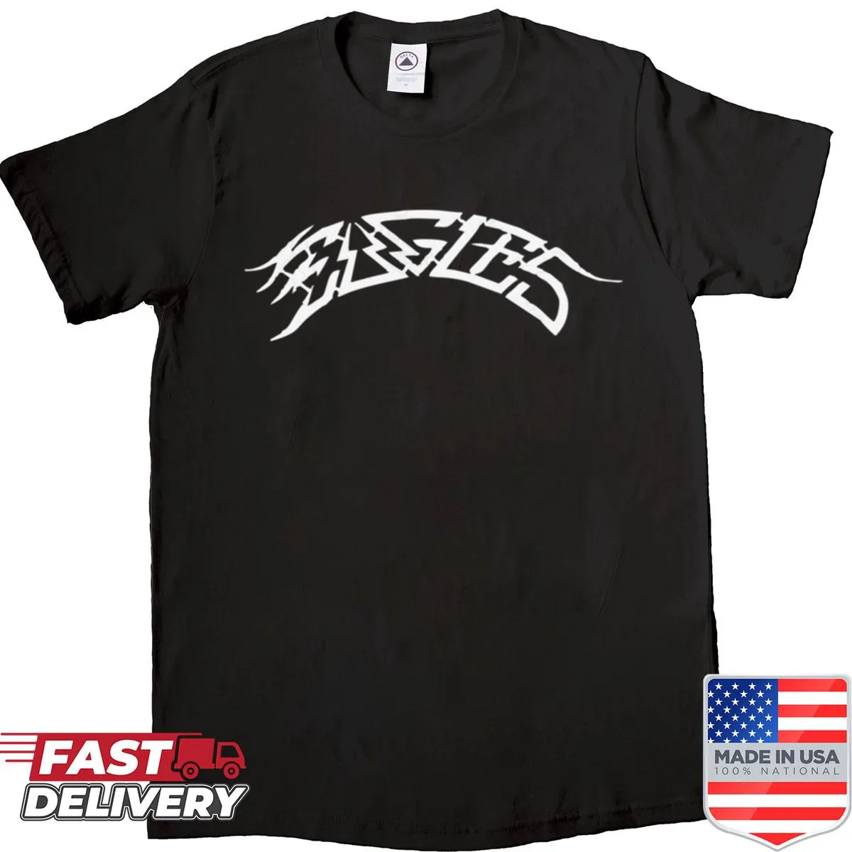 Graphic T-shirt featuring a winged lightning bolt illustration