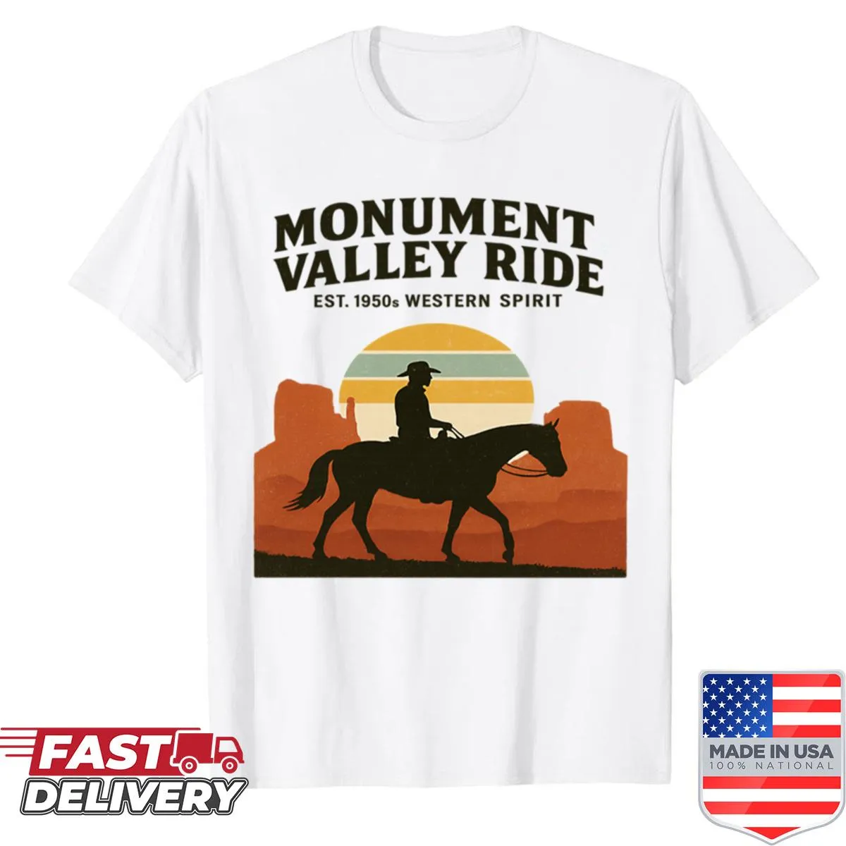 Oversized shirt featuring a horse riding into the sunset graphic