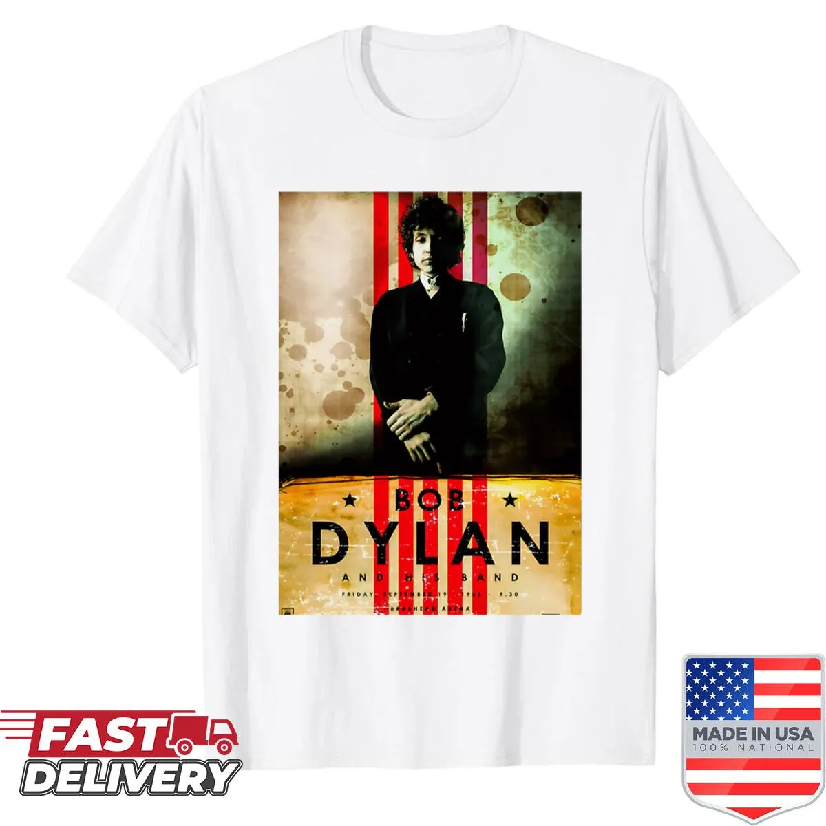 Vintage-style music legend T-shirt with folk rock theme