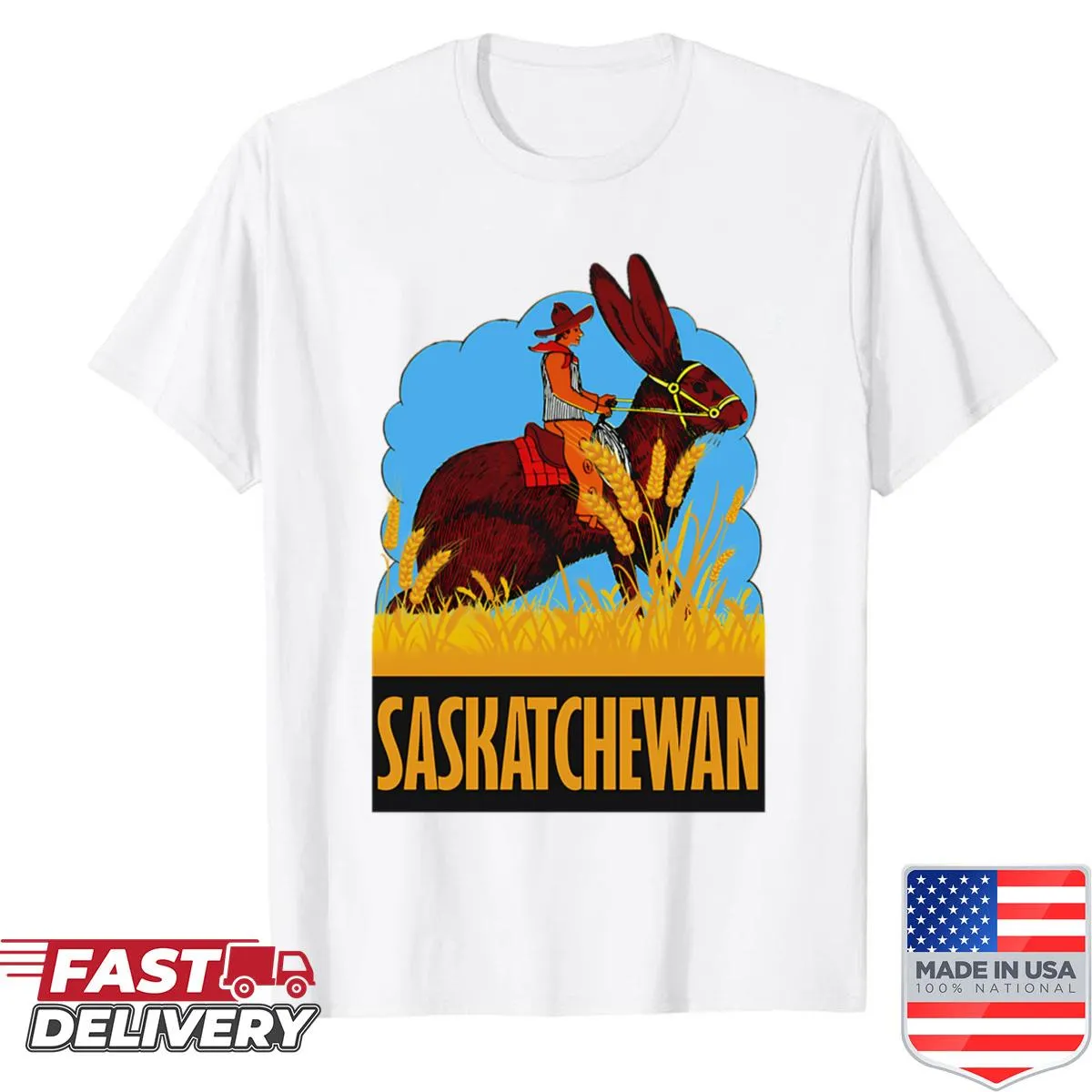 Vintage travel decal T-shirt celebrating Saskatchewan Canada