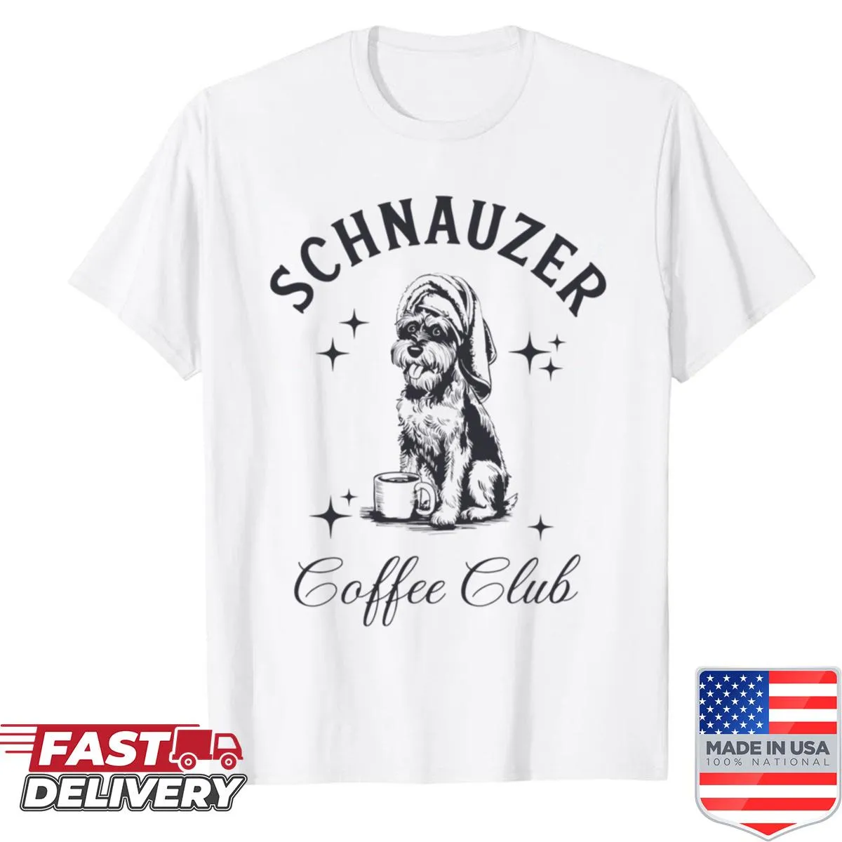 Retro vintage dog mom shirt featuring a Schnauzer and coffee theme