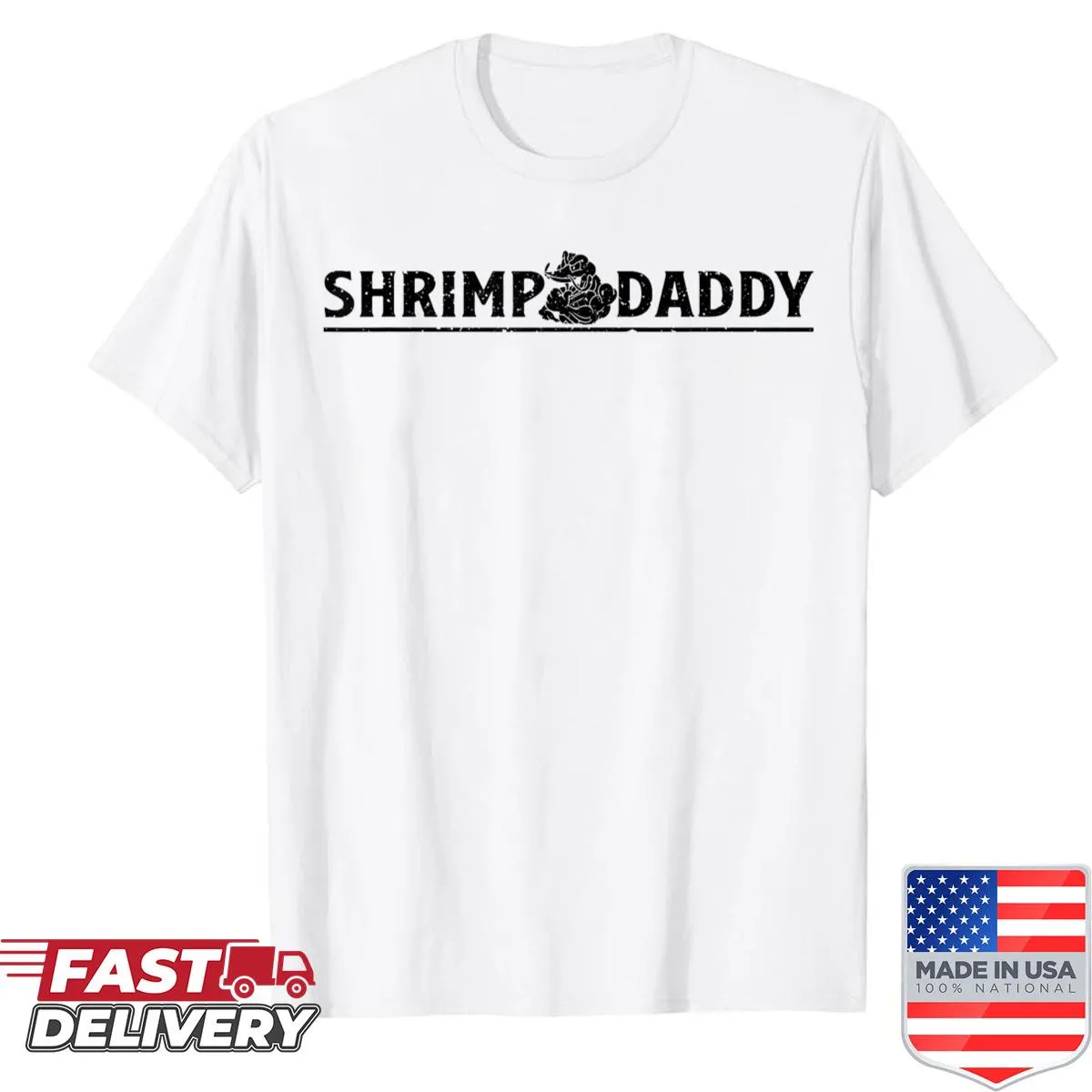 Funny shirt with bold text 'Shrimp Daddy' for seafood lovers