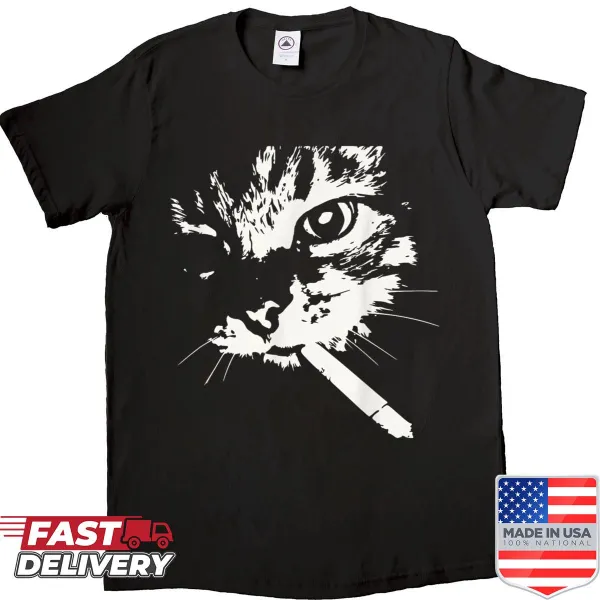 Gangster cartoon cat shirt with smoking design