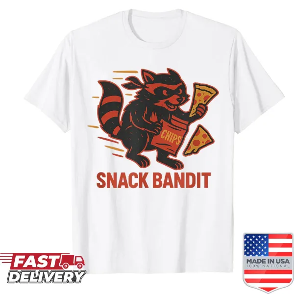 Cartoon raccoon graphic t-shirt with a humorous theme
