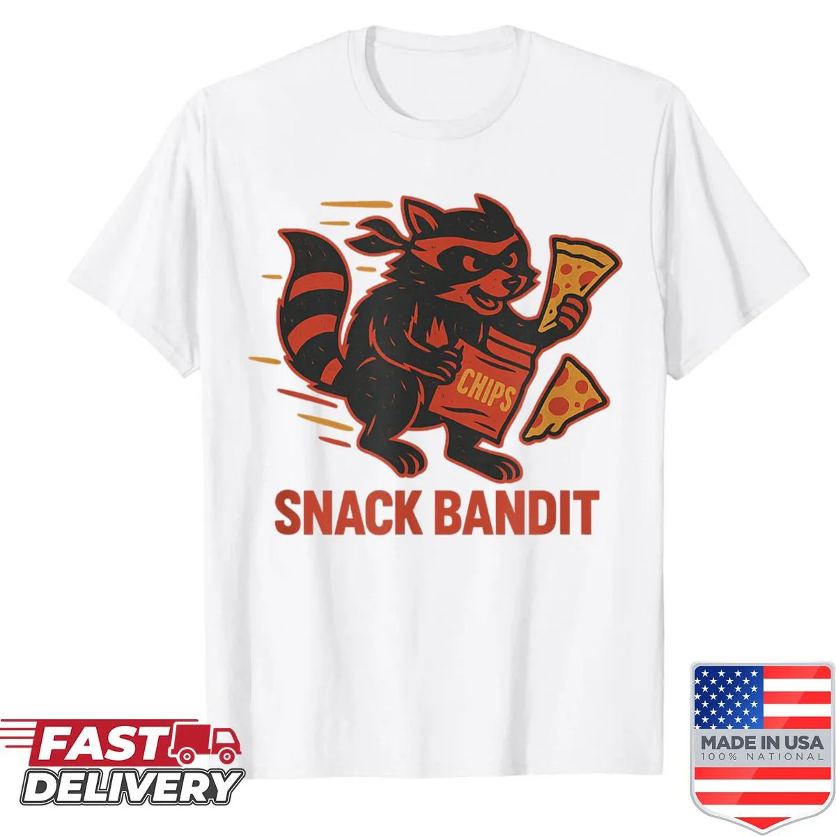 Cartoon raccoon graphic t-shirt with a humorous theme