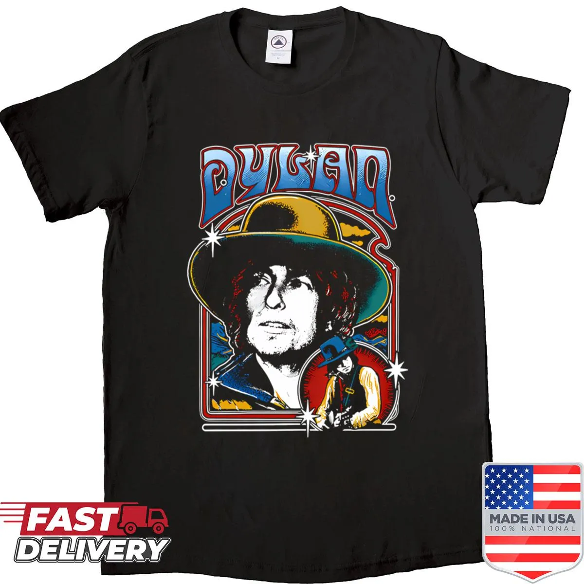 Vintage rock tour shirt with folk music theme
