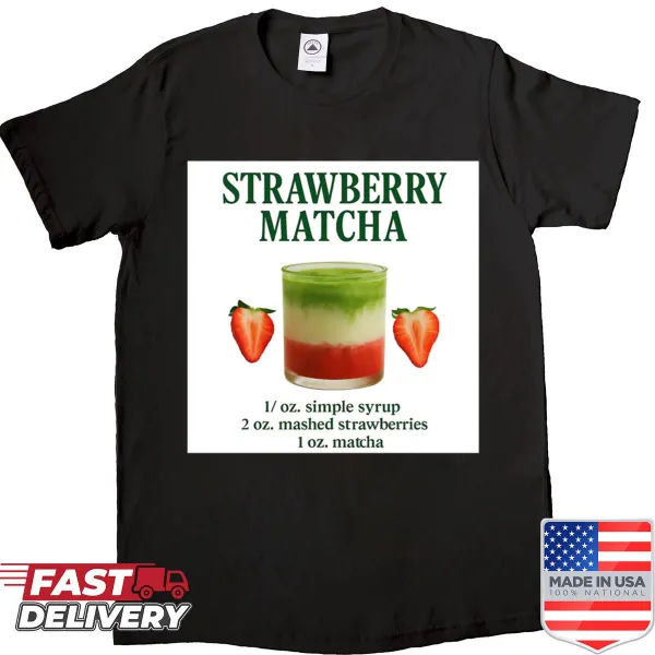 Vintage style shirt featuring a strawberry matcha latte design