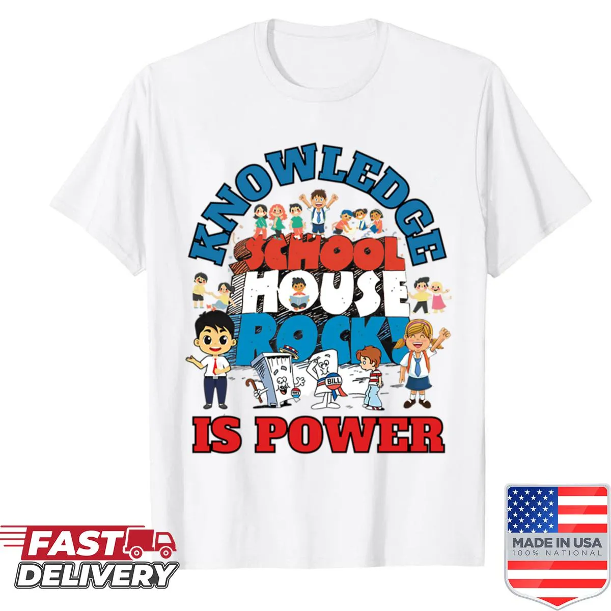Retro cartoon design T-shirt inspired by 70s educational animation