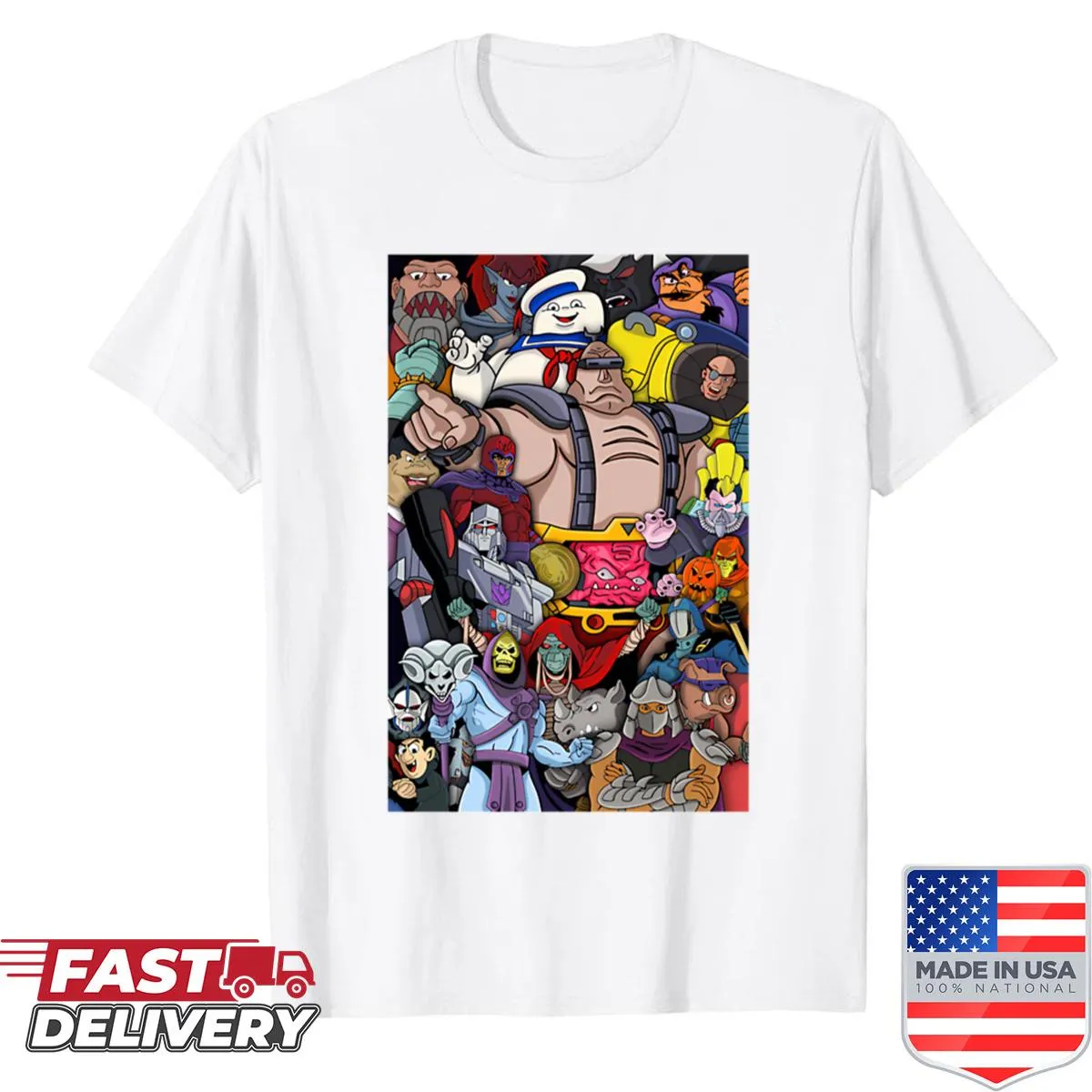Edgy graphic T-shirt featuring bad guys imagery