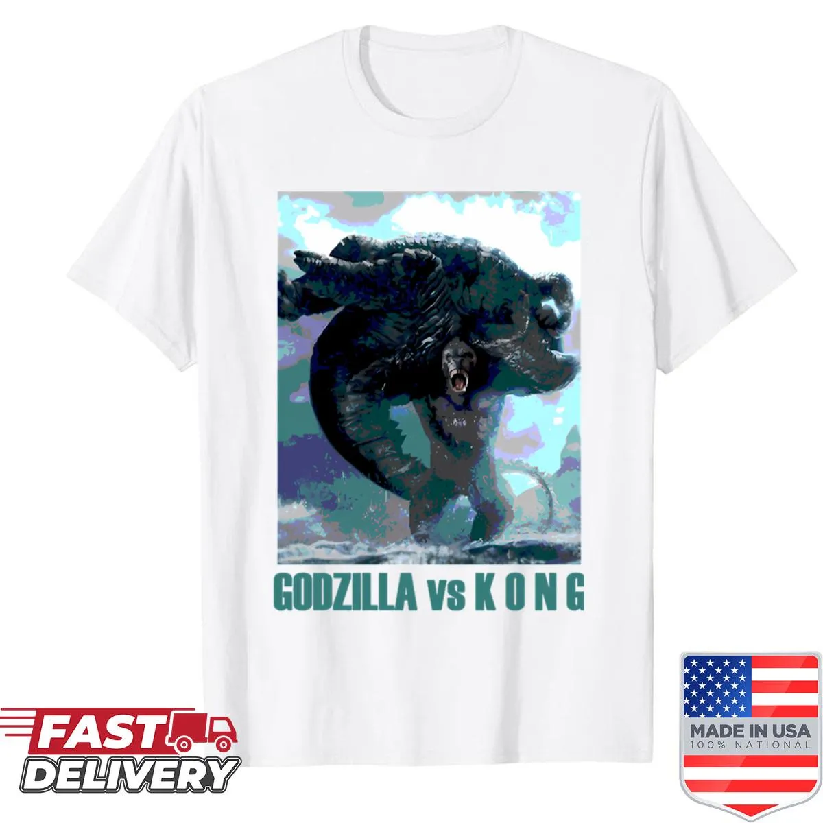 Bold graphic design t-shirt featuring monsters and digital elements