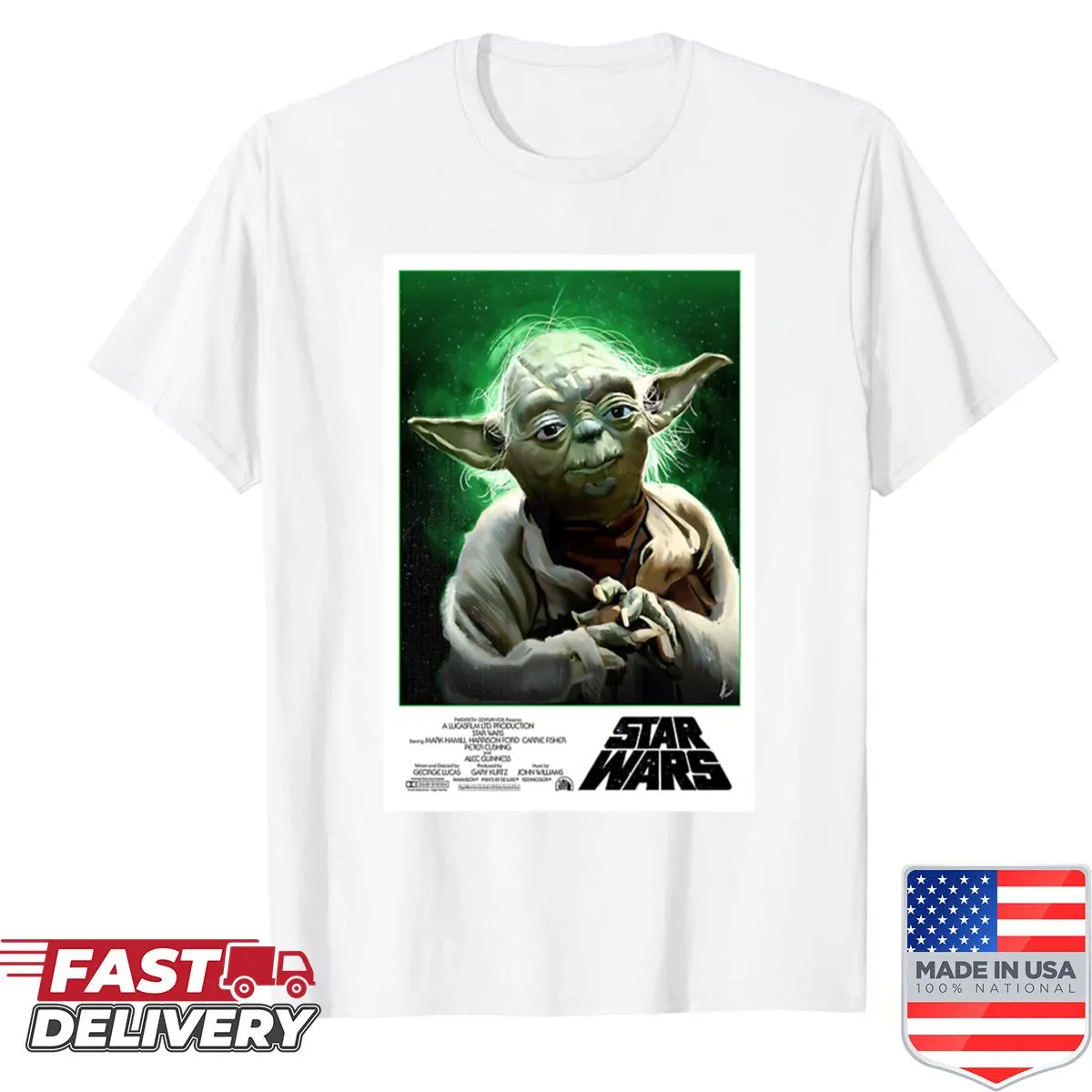 Vintage-style shirt featuring nostalgic space saga graphics