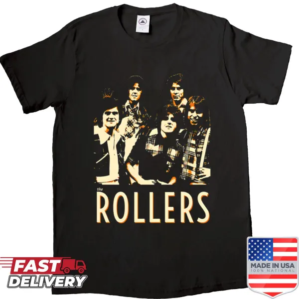 Vintage logo of The Rollers on a distressed shirt