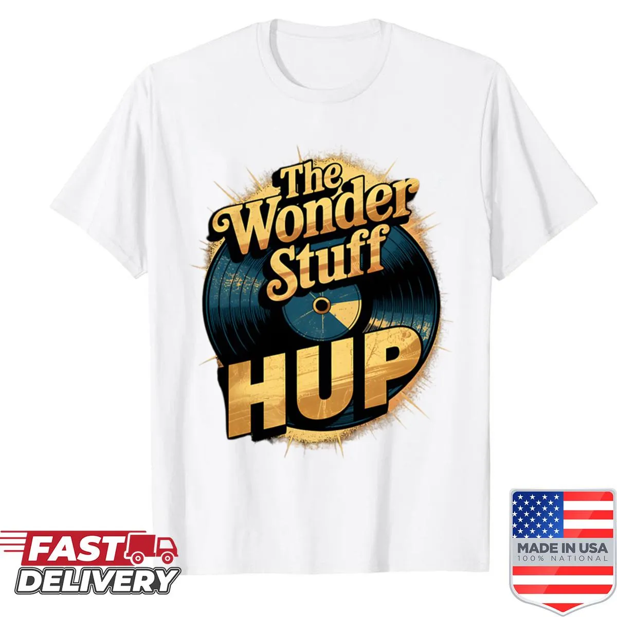 Vintage-style shirt featuring The Wonder Stuff band graphics.