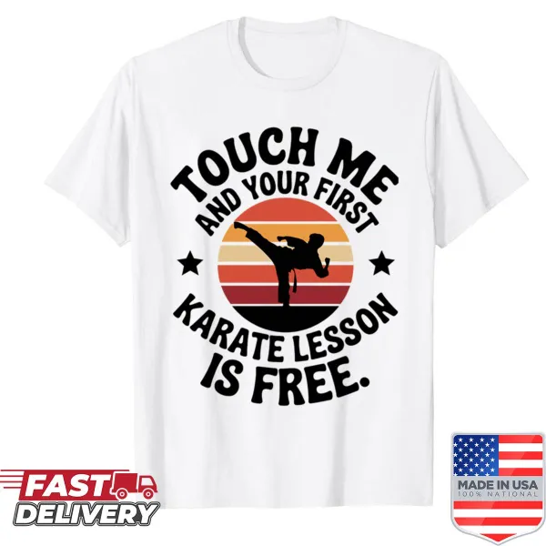 Retro martial arts t-shirt with Touch Me Karate text