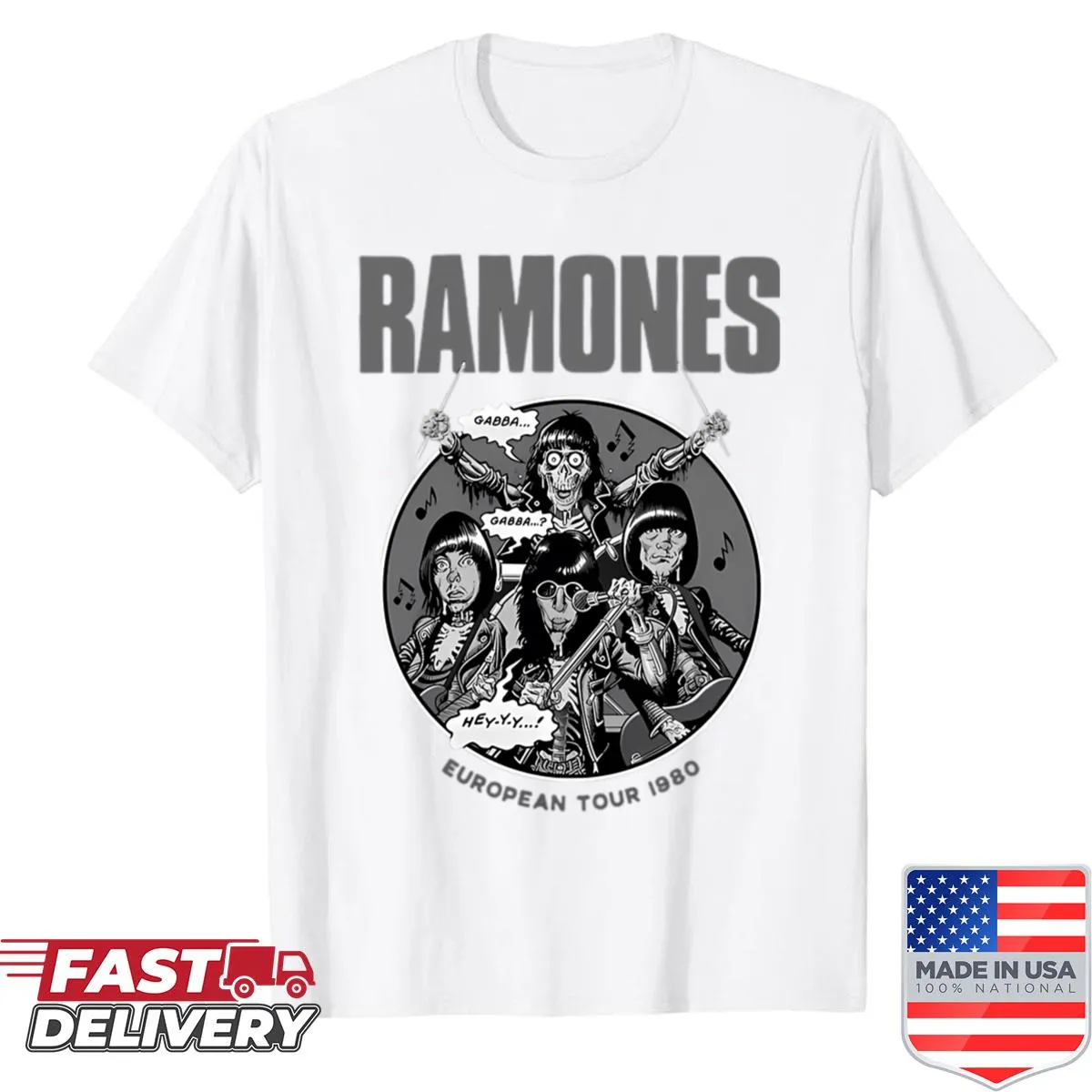 Vintage punk band shirt with classic album graphics