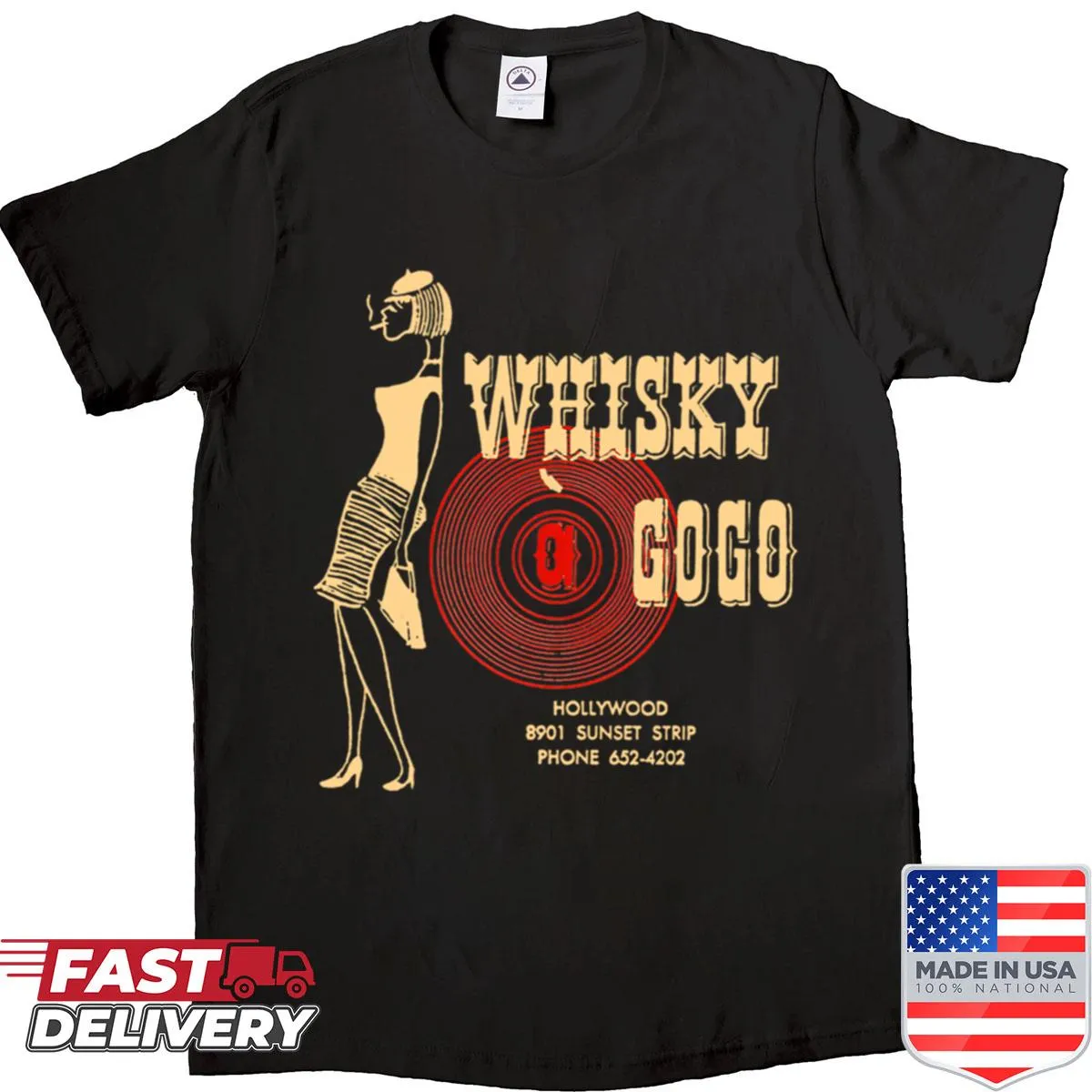 Vintage poster T-shirt featuring Whisky A Go-go digital painting